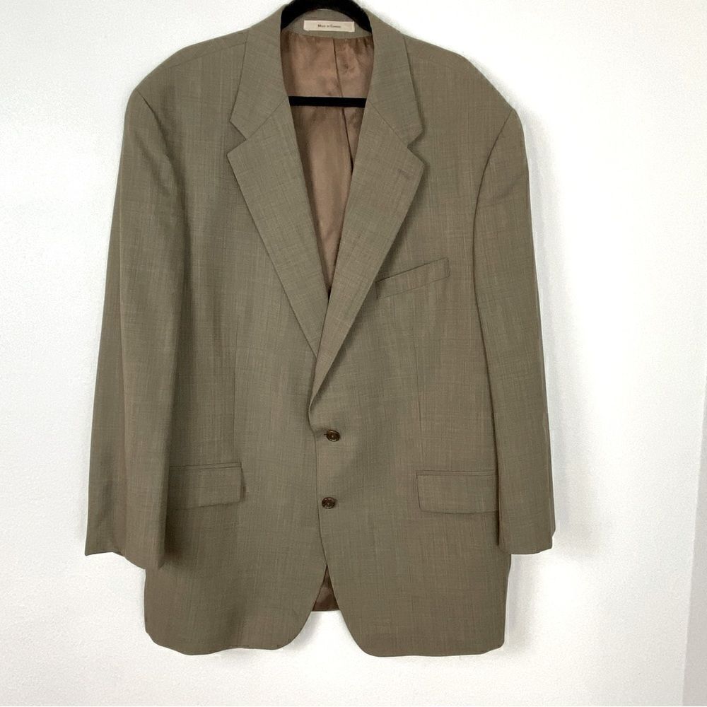 Chaps Ralph Lauren Suit Jacket Tan Wool‎ Window Pane Plaid Men’s Size 50R